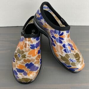 Sloggers Waterproof Garden Shoes Clogs Women 8 Orange Floral + Inserts USA NEW